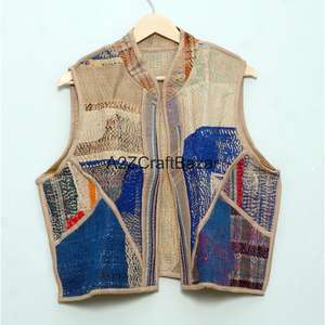 Chaleco Acolchado Kantha Vintage Hecho a Mano para Mujer, Estilo Boho Floral, 100% Algodón Puro, Diseño de Diseñador, para Primavera, Otoño e Invierno - Product Image 1