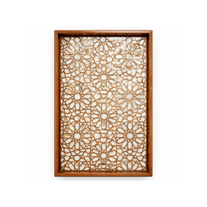 Bandeja Rectangular Geométrica de Lujo Hecha a Mano con Incrustaciones Marroquíes de Madera y Nácar para Servir Café, Decoración de Bodas y Tocadores - Product Image 3