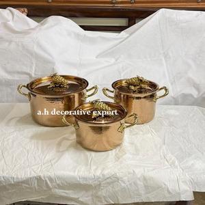 Ensemble de casseroles et poêles en acier inoxydable martelé artisanal, écologique, de qualité supérieure européenne, ustensiles de cuisine décoratifs avec accents de raisin doré - Product Image 5