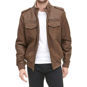 Men's Vintage Distressed Cowhide <b>Leather</b> <b>Jacket</b> <b>Retro</b> Brown Slim Fit Biker <b>Jacket</b> Casual Streetwear Zip-Up Coat - Product Image 4