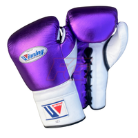 Juego de Guantes de Boxeo Winning, de Cuero Vacuno, con Cordones, Dedos Completos, Ligeros, Transpirables, que Absorben la Humedad, con Correa Ajustable para la Muñeca