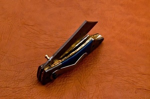 Navaja Plegable de Acero de Damasco Hecha a Mano, Cuchillo de Bolsillo OEM de Grado Industrial con Garantía de 3 Años, Hoja de Punta Caída con Apertura Deslizante - Product Image 5