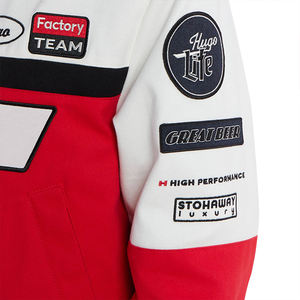 Wholesale Streetwear Vintage Red <b>White</b> Color Block Racing <b>Jacket</b> Unisex Cotton Canvas Motorbike <b>Biker</b> <b>Jacket</b> - Product Image 5