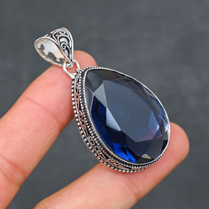 Magnifique pendentif en iolite bleue, pierre précieuse créée en laboratoire, en argent sterling 925, fait main, bijou statement, cadeau pour femme, très demandé - Product Image 3