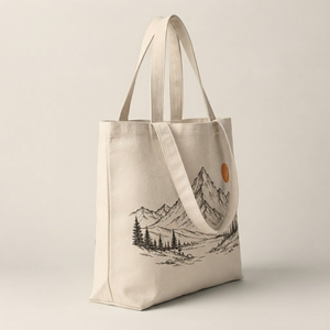 Bolsa de Mano de Lona de Algodón con Estampado de Montaña, Ecológica, de Gran Capacidad, Bolso de Hombro para Mujer, Reutilizable, con Cierre, para Compras al Aire Libre - Product Image 3