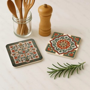 Ensemble de sous-verres colorés en MDF laqué faits à la main, résistants à la chaleur, pour cadeau de festival, décoration de la maison, vaisselle, cadeau - Product Image 6