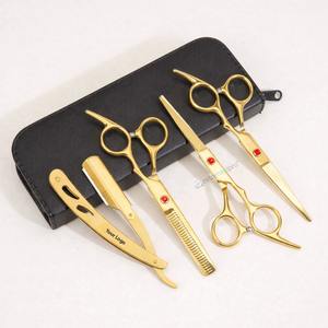 Ciseaux de coiffure professionnels noirs, vente directe usine, ensemble de ciseaux effilants et ciseaux droits avec strass pour coupes élégantes - Product Image 5