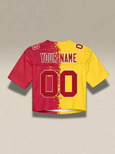 Women Yellow Red Crop Football Jersey V Neck Custom Name Number Short Sleeve Sports Teamwear Top - Product Image 6