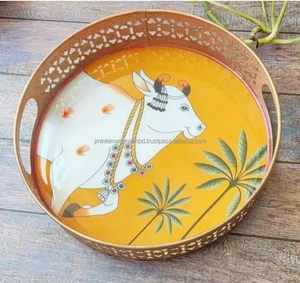 ชุดถาด Pooja สีทองสำหรับเป็นของขวัญถาดตกแต่งสำหรับเทศกาล - Product Image 2