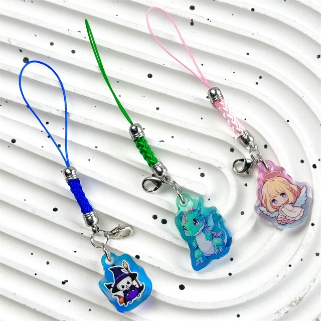 Custom High Quality Anime Epoxy Glitter Charm Transparent Anime Acrylic Phone Charm Rainbow Shaker Keychain