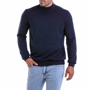 Pull en maille à col montant bleu marine pour homme, manches régulières, couleur unie, vêtement d'automne - Product Image 1