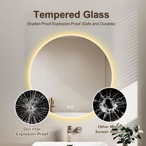 Adjustable Color Temperature LED Bathroom <b>Mirror</b> <b>Light</b> Wall Mounted Anti-Fog Vanity <b>Mirror</b> <b>with</b> Dimming Function <b>Round</b> Design - Product Image 3