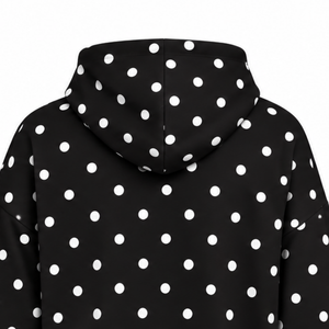 Sudadera con Capucha Oversize de Felpa para Mujer con Estampado de Puntos Blancos y Negros, con Cordón Ajustable y Bolsillo Canguro Delantero - Product Image 4