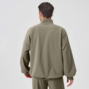 Sweat-shirts sportifs à col zippé pour hommes avec logo personnalisé, en coton poly respirant, sweat-shirts à col zippé brodés en coton - Product Image 2