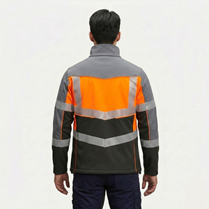 Men's <b>Work</b> Jacket with Reflective Stripes Gray Orange Safety Coat Comfortable Safety Reflective <b>Work</b> Jacket / Working <b>Clothes</b> - Product Image 2
