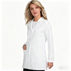 Bata de Laboratorio Blanca para Mujer, Uniforme de Hospital, Algodón y Poliéster, 3 Bolsillos, Cierre de Broches, Bata Médica - Product Image 2
