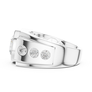 Bague pour homme en or blanc 14 carats avec diamant de laboratoire, style classique, grappe ronde, forme couronne, diamant princesse, plaqué rhodium - Product Image 4