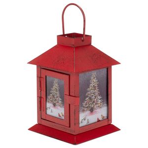 Lanterne en bois rouge avec découpe en forme de cœur vieilli, support de bougie chauffe-plat à suspendre au plafond en métal, décoration de centre de table rustique vintage - Product Image 5