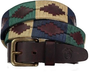 Luxury Handmade Brown Leather Argentine Polo <b>Belt</b> With Forest Green Navy White And <b>Red</b> Pampa Diamonds - Product Image 2