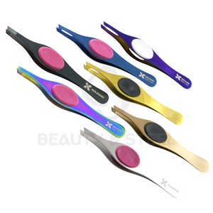 Ensemble de pinces à épiler professionnelles pour sourcils à pointe inclinée avec poignée ergonomique en caoutchouc pour une épilation et un toilettage de précision - Product Image 1