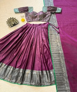 Lehenga Choli de Seda Tejida de Diseño con Dupatta, Talla Única, para Bodas, Ropa Tradicional Étnica para Mujer 85244 ST 228- Bhagyalaxmi - Product Image 4