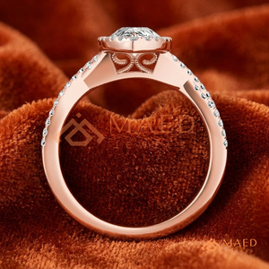 Rose Gold Plated Pear Cut Halo Engagement <b>Ring</b> Women Twisted <b>Split</b> Shank Pave Band American Diamond CZ Wedding <b>Ring</b> - Product Image 3