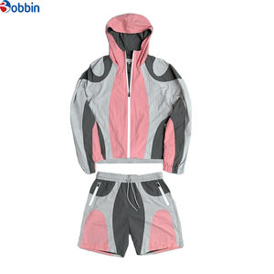 Comfortable Custom Logo Sleeve Windbreaker Nylon Outdoor Sports Running Zipper Men's 2Pcs <b>Patchwork</b> Windbreaker Unisex Short Set - Product Image 4