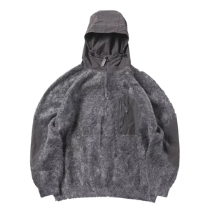 2026 Personnalisé OEM ODM Sweat à capuche en mohair tricoté à épaules tombantes, tricot jacquard, pulls d'hiver duveteux pour hommes, Sweat à capuche en mohair - Product Image 5