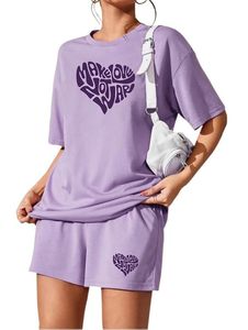 Conjunto de Pijama de Algodón para Mujer, Top y Pantalones Cortos, Corte Holgado, Estampado, Estilo Occidental - Product Image 4