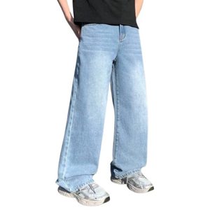 Jeans de Mezclilla para Hombre, Corte Recto, Cintura Alta, Color Azul Hielo Lavado, Ecológicos, Transpirables, Estilo Urbano, Talla 28-42 - Product Image 1