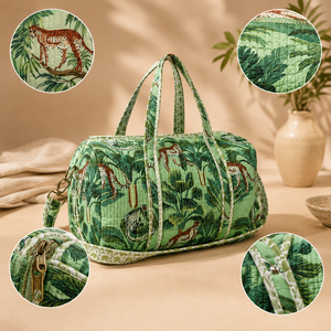 Cotton Quilted Bohemian Style Travel Duffel <b>Bag</b> Green Zipper Closure Carry on Luggage <b>Overnight</b> Weekend Shoulder <b>Bag</b> Women - Product Image 5