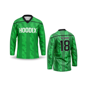 Camisetas de hockey sobre hielo personalizadas OEM con impresión por sublimación, tela de malla elástica y transpirable, diseño de apliques de sarga y detalles para el juego. - Product Image 2