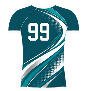 Camiseta Deportiva de Compresión de Manga Corta Color Verde Azulado Oscuro y Blanco con Cuello Redondo y Gráfico de Olas para Entrenamiento Deportivo - Product Image 2
