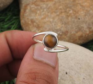 925 Sterling <b>Silver</b> Bezel Setting Tiger Eye Cut Gemstone Handmade Classic <b>Boho</b> Dainty Solitaire Wedding <b>Ring</b> Certified Jaipur - Product Image 4