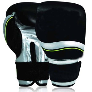 Leather Boxing <b>Gloves</b> Black with <b>Silver</b> Stripe Velcro Closure Breathable for Adults Training Gear - Product Image 4