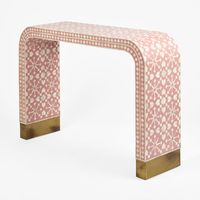 Table console sophistiquée en os incrusté, mosaïque artisanale, meuble d'appoint pour entrée, couloir, hall d'entrée, salon, intérieur de luxe