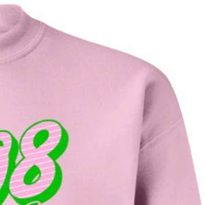 <b>Pink</b> 1908 Alpha Graphic Crewneck Pullover Sweatshirt <b>Long</b> <b>Sleeve</b> Ribbed Cuffs Casual Womens Fleece <b>Top</b> Fashion Streetwear - Product Image 2