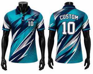 Custom Geometric Pattern Men's <b>Polo</b> <b>Shirt</b> Short Sleeve <b>Blue</b> Navy White Quick Dry Sporty Team Uniform Apparel - Product Image 1