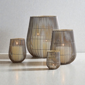 Iron Candle <b>Lanterns</b> <b>Set</b> of 4 Heat Resistant Home Decoration Votive Holders Modern Wire Design - Product Image 4