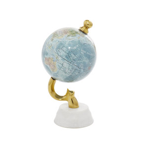 Blue Ocean World Globe with Gold Metal Curved Stand and <b>White</b> Marble Base Modern Tabletop Decor - Product Image 5