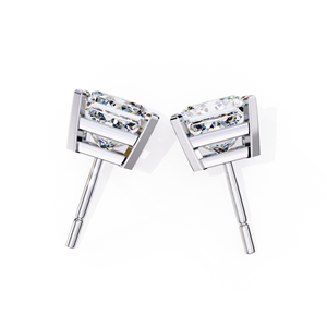 Pendientes de tuerca de moissanita con corte princesa de 6.5mm, engaste de 4 puntas, 3 CTW cada uno, 1.5 CT en total, plata de ley 925, regalo de lujo - Product Image 2