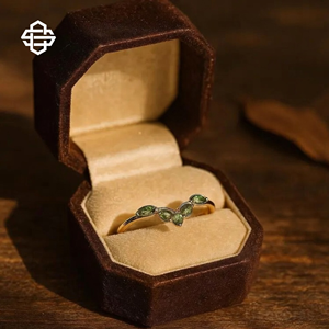 Women's 14K Gold Plated Moissanite Green Marquise Diamond Ring Classic Plant Design Gemstone Ring Everyday Wear - Product Image 4
