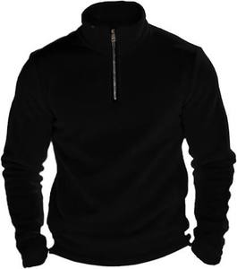 Sweat-shirt long chaud pour homme, coupe ajustée, col montant, quart de zip, hiver, 100% coton molletonné, imperméable, imprimé - Product Image 2