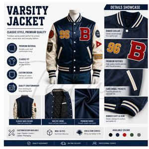 Veste universitaire unisexe pour homme de haute qualité, design personnalisé, col montant, satin doux, boutonnée, streetwear - Product Image 5