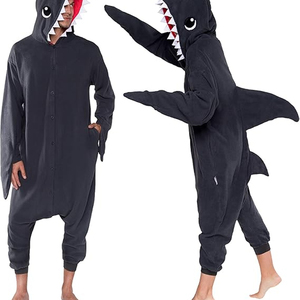 Pijama enterizo de forro polar con capucha y cremallera frontal de manga larga para mujer, diseño de tiburón, estilo de dibujos animados, ropa cómoda para invierno - Product Image 2