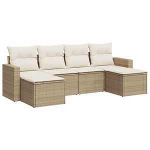 Conjunto de Sofás de Jardín Beige, Mimbre Sintético PE para Exteriores, Cojín de Espuma de Alta Densidad, Diseño Contemporáneo Impermeable - Product Image 4