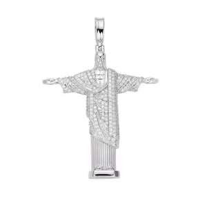 Colgantes y Amuletos de Joyería Fina con Moissanita de Cristo Redentor, Plata Sólida 925 con Acabado en Rodio, Hecho en Brasil, PASA EL PRUEBACUADROS DEL Diamante - Product Image 2
