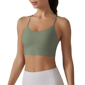 Fabricant de soutiens-gorge de sport personnalisés, extensibles, respirants, unis pour femmes, séchage rapide, nylon, élasthanne, OEM, hauts de sport, gym, yoga, fitness, vêtements de sport - Product Image 1