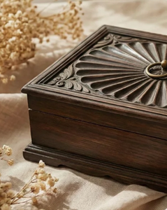 Caja de Madera Tallada a Mano al por Mayor con Tapa con Diseño de Rayos de Sol, Acabado Antiguo, Caja de Recuerdos para Empaque de Lujo - Product Image 4