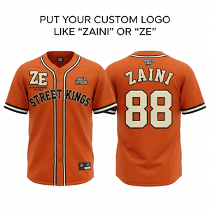 Maillot de baseball unisexe en polyester interlock premium 180 GSM, orange, personnalisable par sublimation, broderie en twill, nom et numéro - Product Image 1